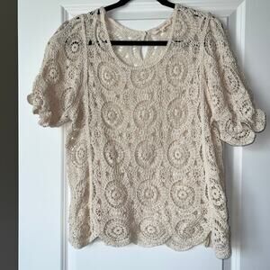 Solitaire Crochet Puff Sleeve Top Ivory L